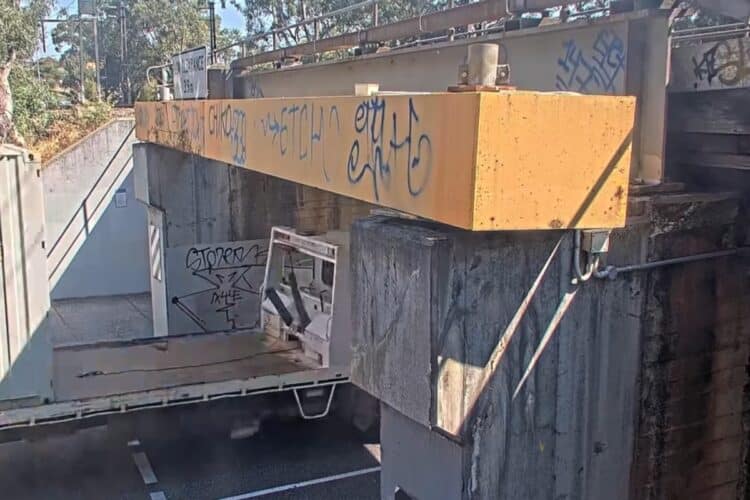 A truck hit the rail bridge at Huntingdale Rd, Jordanville last Tuesday morning - the fourth bridge strike in Melbourne in 24 hours. Image: Metro Trains