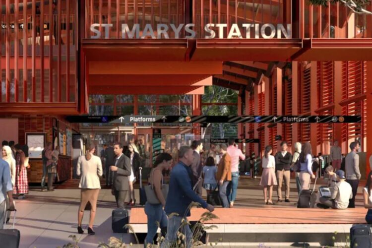Track laying is now progressing north towards St Marys. Image: Sydney Metro