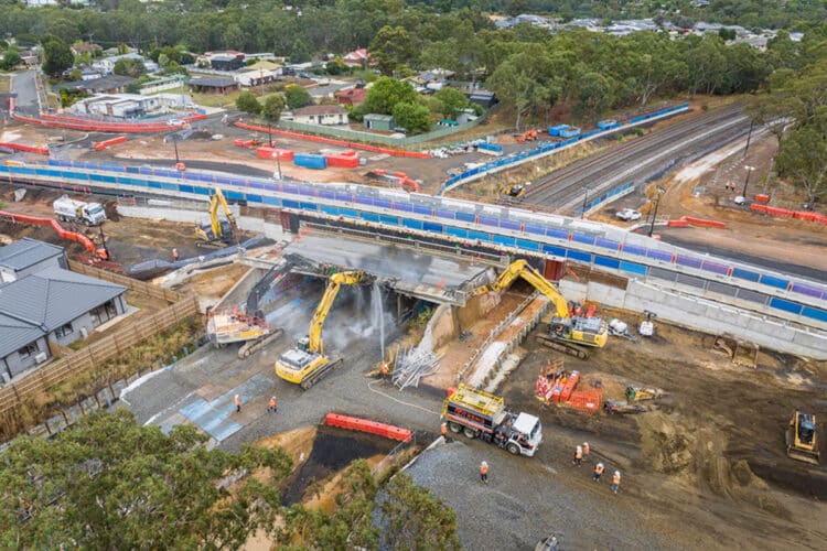 Short Street Bridge in Broadford was demolished during a 40-hour track possession. Image: Inland Rail