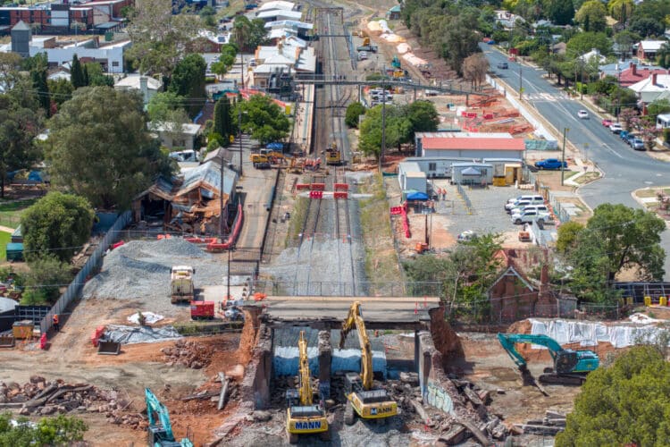 Two 37-tonne excavators demolished the bridge in three sections. Image: Inland Rail