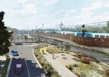 Looking north towards the new rail bridge at Ruthven Street, Macleod. (Artist's impression, subject to change.) Image: Victorian Government