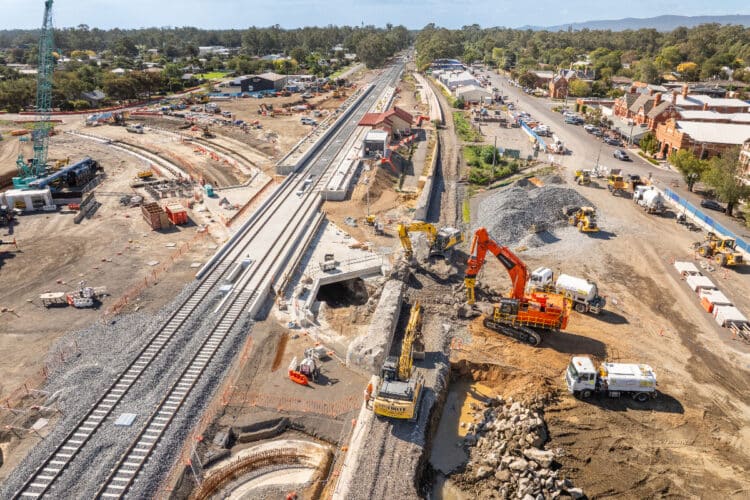 New east and west tracks have been laid in front of Euroa Station.
Image: Inland Rail