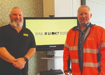 Adam Willis, Safety Advisor at TasRail(left) with TasRail CEO Steven Dietrich. Image: Adam Willis
