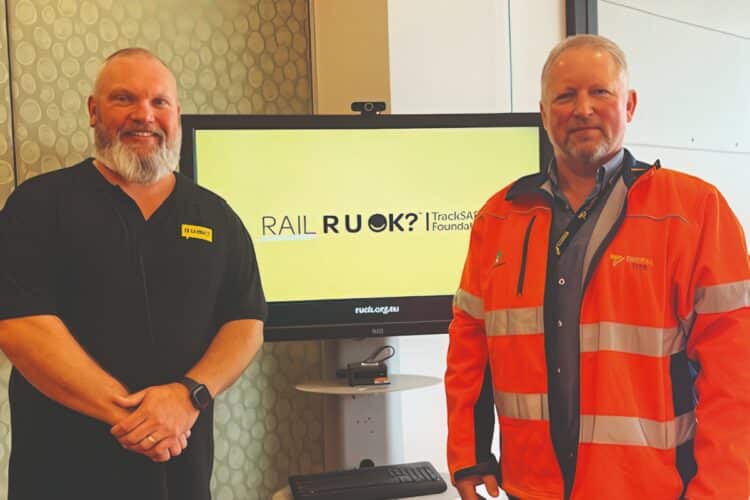 Adam Willis, Safety Advisor at TasRail(left) with TasRail CEO Steven Dietrich. Image: Adam Willis