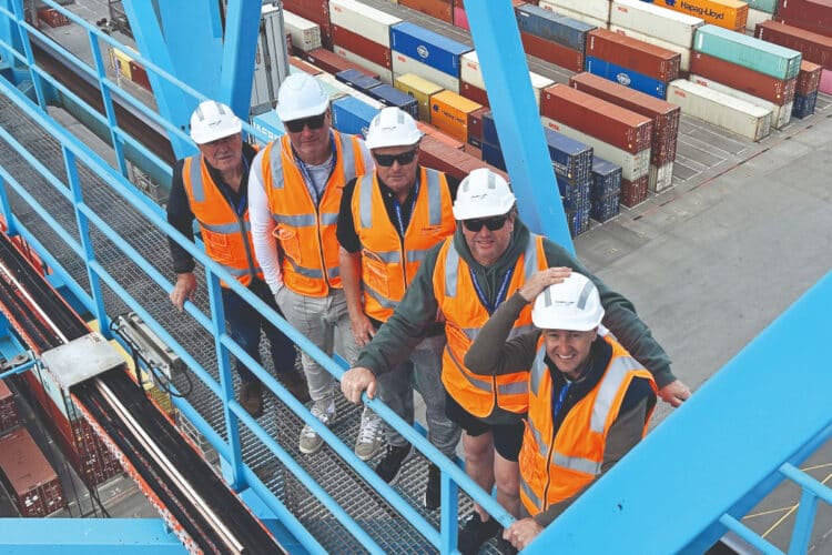 Some of the Ouyen Inc representatives and producers from North West Victoria at the Flinders Adelaide Container Terminal. Image: Ouyen Inc