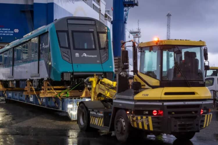 The first of 12 new trains for the Sydney Metro – Western Sydney Airport Line has arrived in Sydney. Image: Sydney Metro